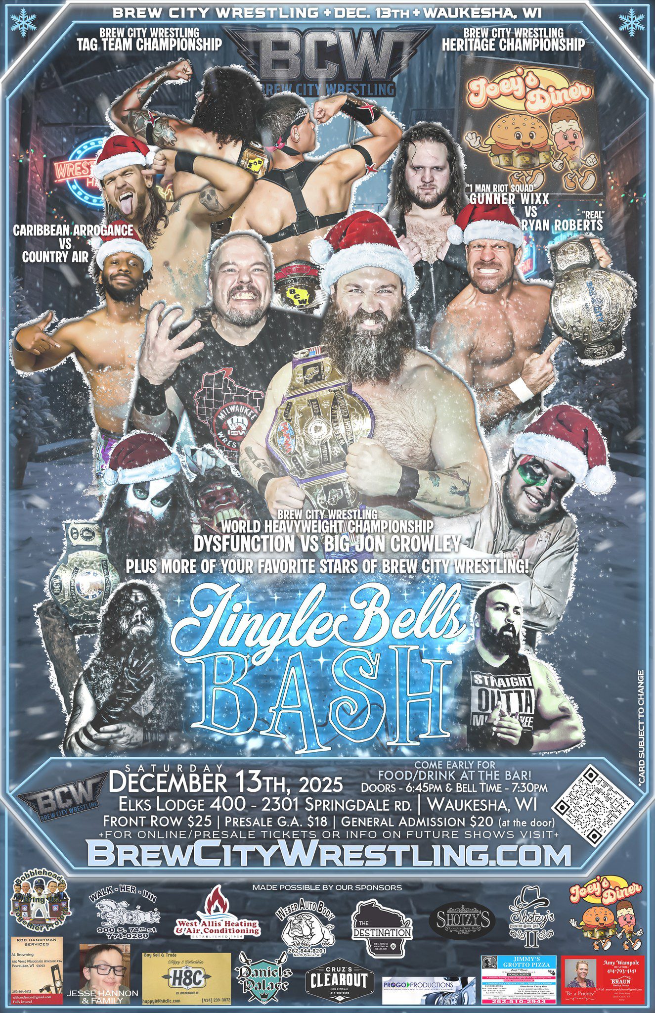 Jingle Bells Bash wrestling poster for Brew City Wrestling