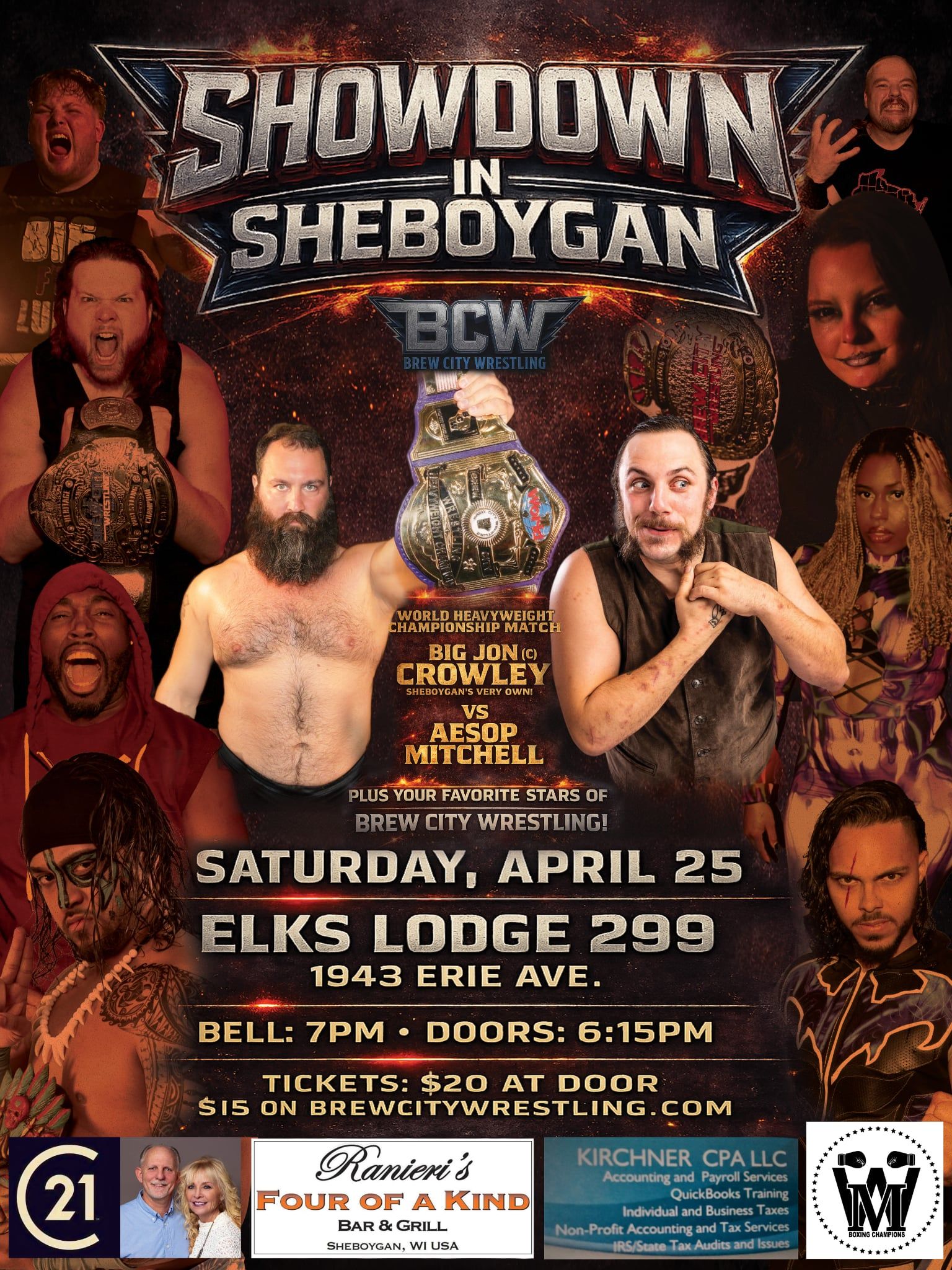 The Stars of Brew City Wrestling return to the Elks Lodge #299 on Saturday, April 25