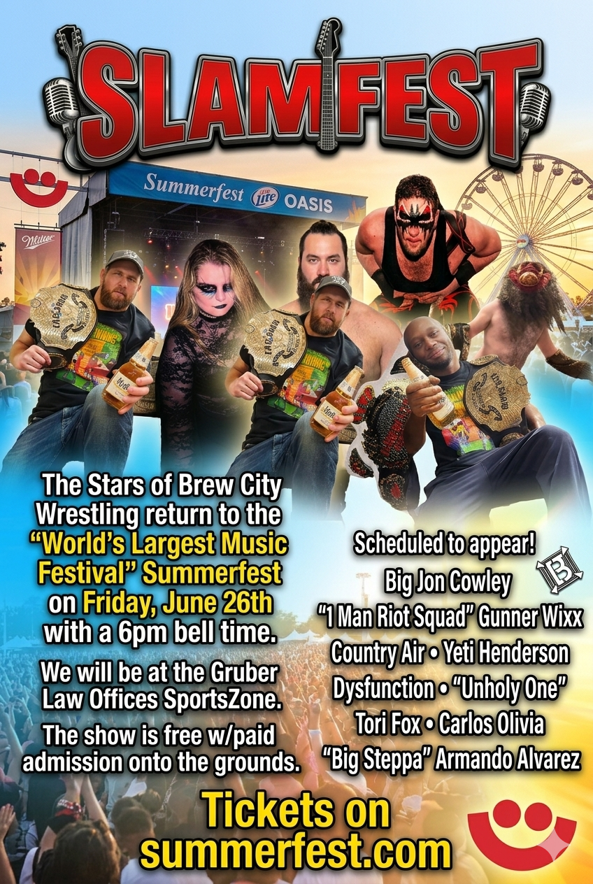 The Stars of Brew City Wrestling return to the "World's Largest Music Festival" Summerfest on Friday, June 26th